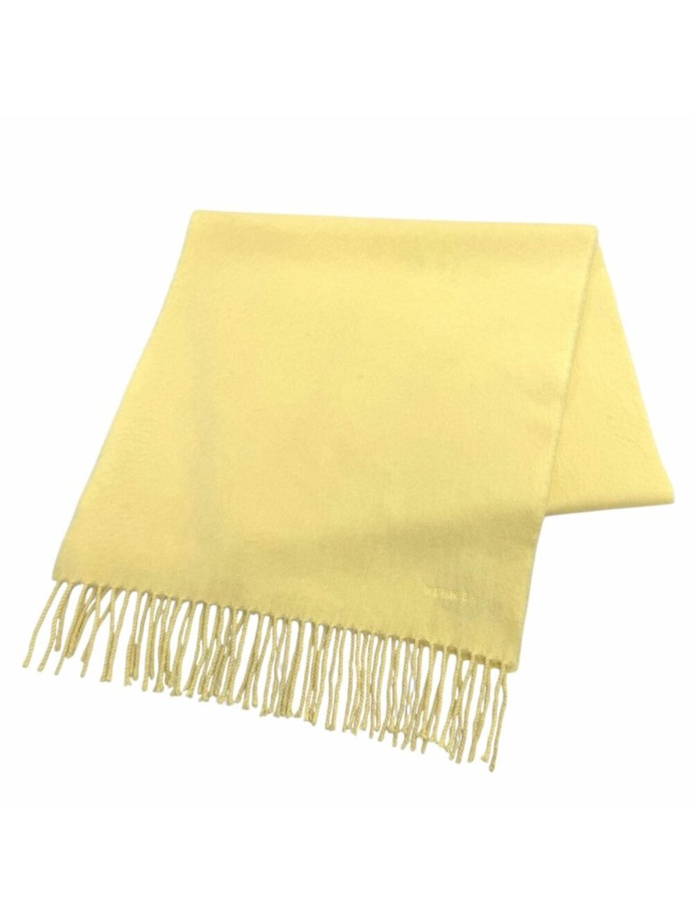 Hermes Cashmere 100% Logo Embroidery Fringe Scarf Shawl Yellow